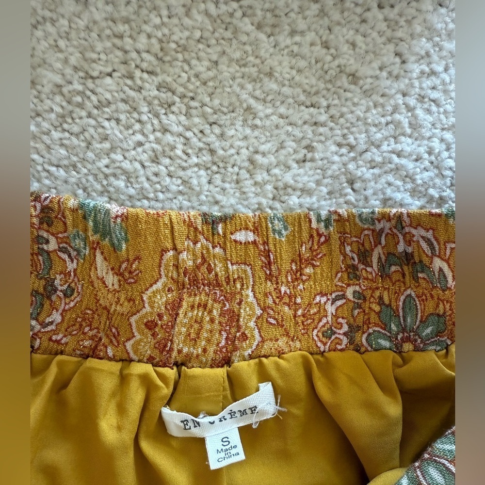 En Creme Mustard and gold Patterned top and pants - Picture 3 of 6